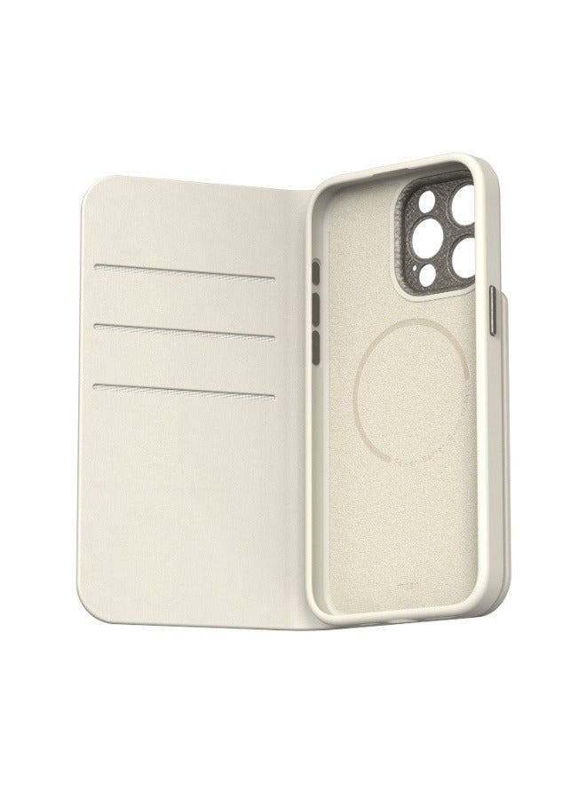 Moshi Overture Apple iPhone 15 Pro Max 2023 Leather Folio Case - 3-In-1 Cover-Wallet-Stand, Magsafe Compatible, Drop Protection, 3x Card Slots, Metal Lens Frame, Supports Wireless Charging Beige - Image 2