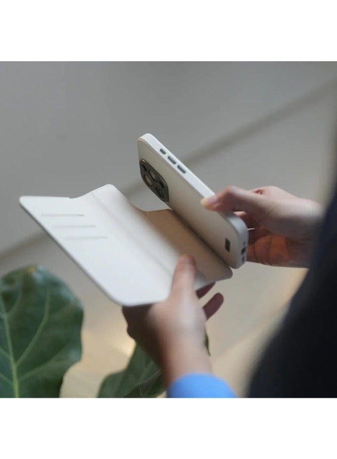 Moshi Overture Apple iPhone 15 Pro Max 2023 Leather Folio Case - 3-In-1 Cover-Wallet-Stand, Magsafe Compatible, Drop Protection, 3x Card Slots, Metal Lens Frame, Supports Wireless Charging Beige - Image 3