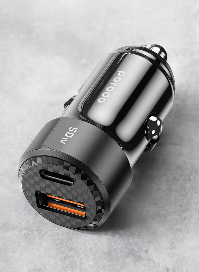 بورودو 50W Dual Port Car Charger PD 20W QC 30W Black
