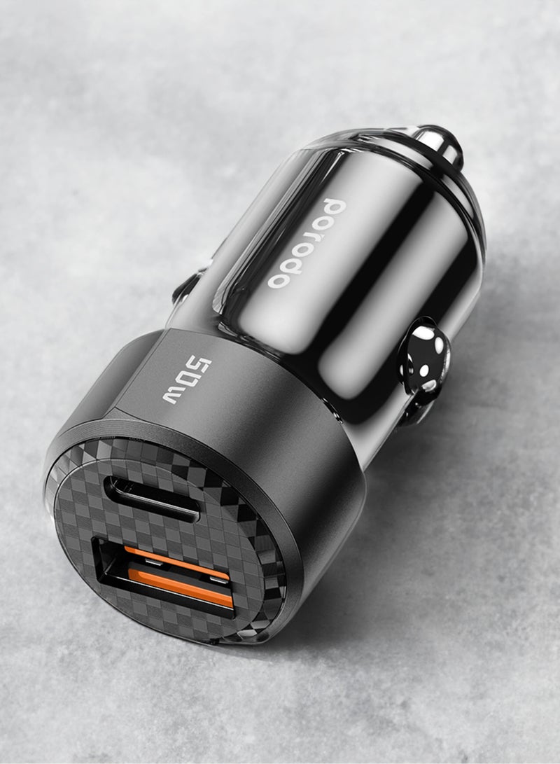 بورودو 50W Dual Port Car Charger PD 20W QC 30W With C To L Cable - Black - Image 1
