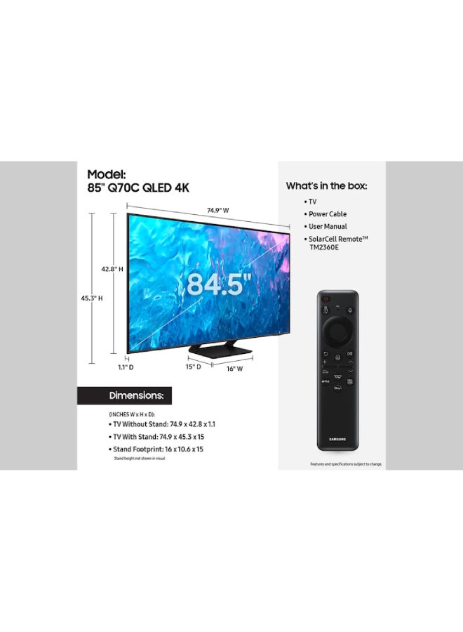 سامسونج تلفزيون ذكي 85Q70C 85 بوصة QLED 4K 2023 - الإصدار العالمي  - Image 3