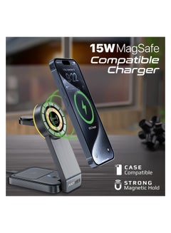 بروميت قاعدة شحن 3 في 1 شاحن Magsafe شفاف قابل للطي |قاعدة مع ضوء ليلي أسود  - Image 4