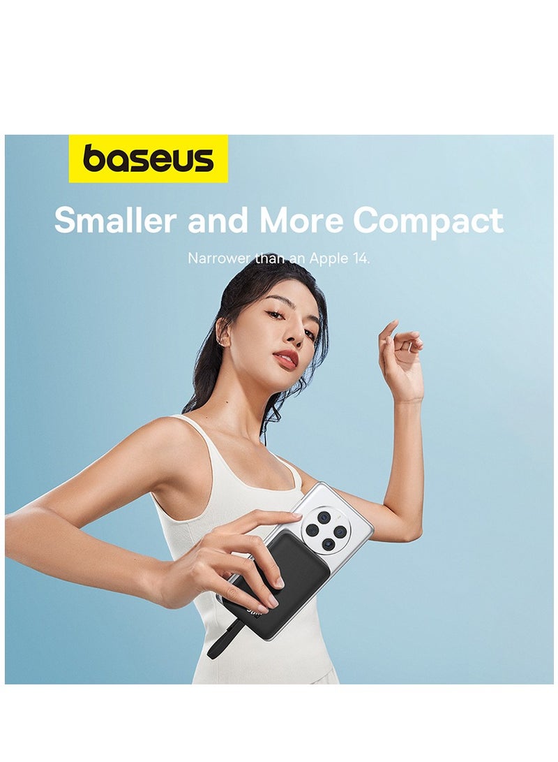 Baseus - 10000 mAh Magnetic Power Bank, 30W PD Fast Charging 10000mAh Portable Charger with Built-in USB-C Cable (Input and Output), Compact Magsafe-Compatible Battery Pack for iPhone 16 Plus/16 Pro/16 Pro Max, iPhone 15/14/13/12 Series, Samsung Galaxy S24/S23, iPad, Google Pixel, and Other USB-C and Wireless Devices Black - Image 1