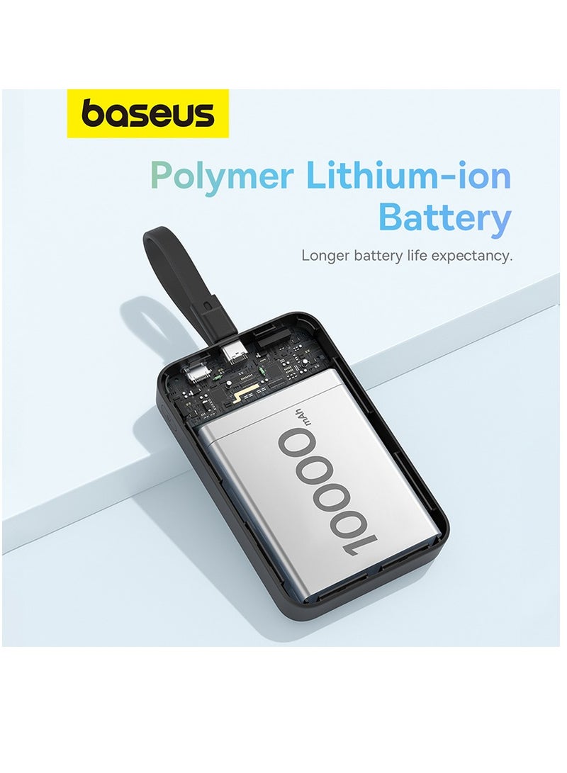 Baseus - 10000 mAh Magnetic Power Bank, 30W PD Fast Charging 10000mAh Portable Charger with Built-in USB-C Cable (Input and Output), Compact Magsafe-Compatible Battery Pack for iPhone 16 Plus/16 Pro/16 Pro Max, iPhone 15/14/13/12 Series, Samsung Galaxy S24/S23, iPad, Google Pixel, and Other USB-C and Wireless Devices Black - Image 1