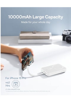 Baseus 10000 mAh Magnetic Power Bank, 30W PD Fast Charging 10000mAh Portable Charger with Built-in USB-C Cable (Input and Output), Compact Magsafe-Compatible Battery Pack for iPhone 16 Plus/16 Pro/16 Pro Max, iPhone 15/14/13/12 Series, Samsung Galaxy S24/S23, iPad, Google Pixel, and Other USB-C and Wireless Devices White  - Image 4
