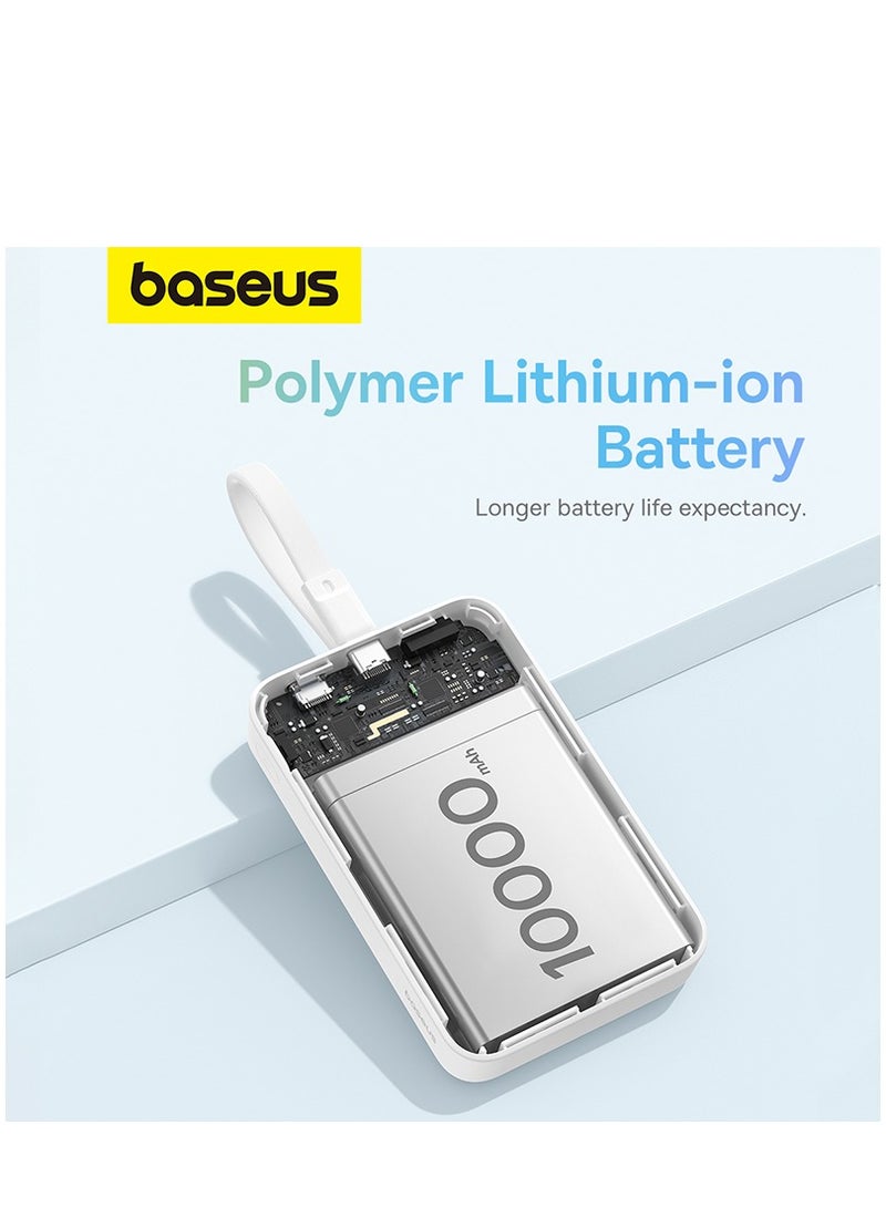 Baseus - 10000 mAh Magnetic Power Bank, 30W PD Fast Charging 10000mAh Portable Charger with Built-in USB-C Cable (Input and Output), Compact Magsafe-Compatible Battery Pack for iPhone 16 Plus/16 Pro/16 Pro Max, iPhone 15/14/13/12 Series, Samsung Galaxy S24/S23, iPad, Google Pixel, and Other USB-C and Wireless Devices White - Image 1