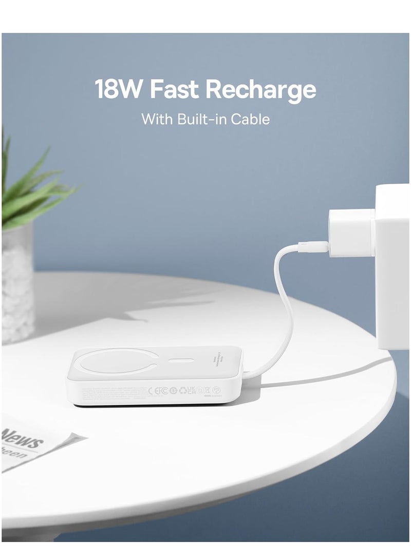 Baseus - 10000 mAh Magnetic Power Bank, 30W PD Fast Charging 10000mAh Portable Charger with Built-in USB-C Cable (Input and Output), Compact Magsafe-Compatible Battery Pack for iPhone 16 Plus/16 Pro/16 Pro Max, iPhone 15/14/13/12 Series, Samsung Galaxy S24/S23, iPad, Google Pixel, and Other USB-C and Wireless Devices White - Image 1