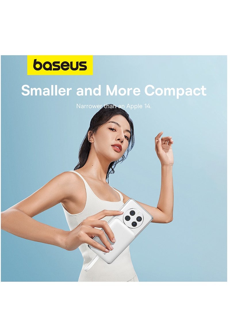 Baseus - 10000 mAh Magnetic Power Bank, 30W PD Fast Charging 10000mAh Portable Charger with Built-in USB-C Cable (Input and Output), Compact Magsafe-Compatible Battery Pack for iPhone 16 Plus/16 Pro/16 Pro Max, iPhone 15/14/13/12 Series, Samsung Galaxy S24/S23, iPad, Google Pixel, and Other USB-C and Wireless Devices White - Image 1