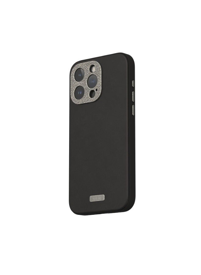 Moshi - Napa Apple iPhone 15 Pro Max 2023 Case - Eco-Friendly Leather Cover, MagSafe Compatible, Drop Protection, Metal Lens Frame, Supports Wireless Charging Black - Image 1