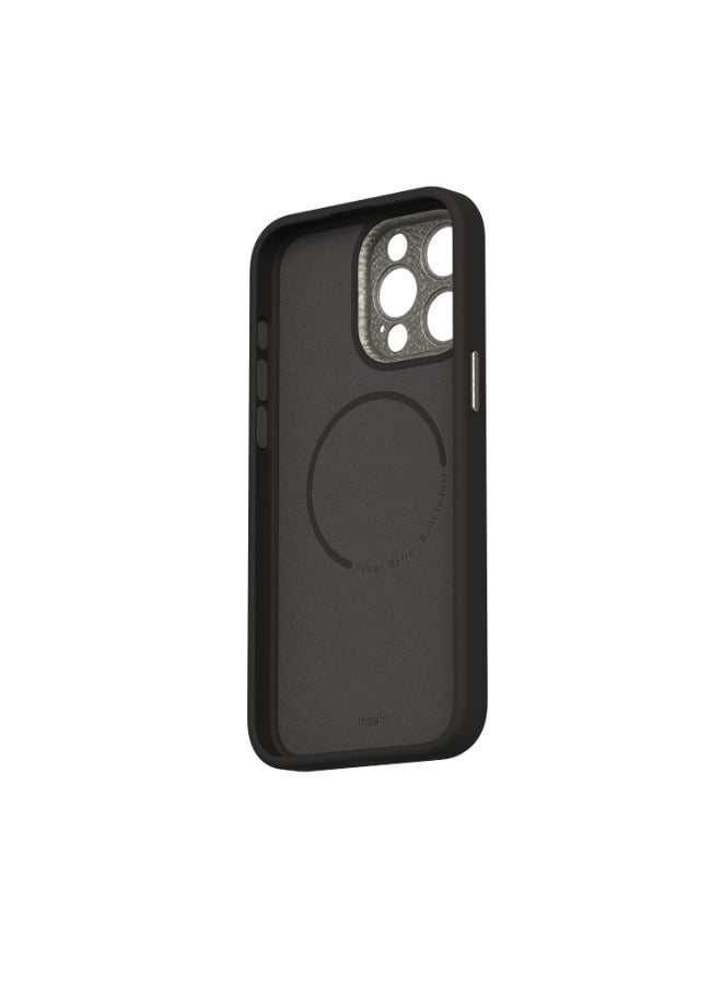 Moshi - Napa Apple iPhone 15 Pro Max 2023 Case - Eco-Friendly Leather Cover, MagSafe Compatible, Drop Protection, Metal Lens Frame, Supports Wireless Charging Black - Image 1