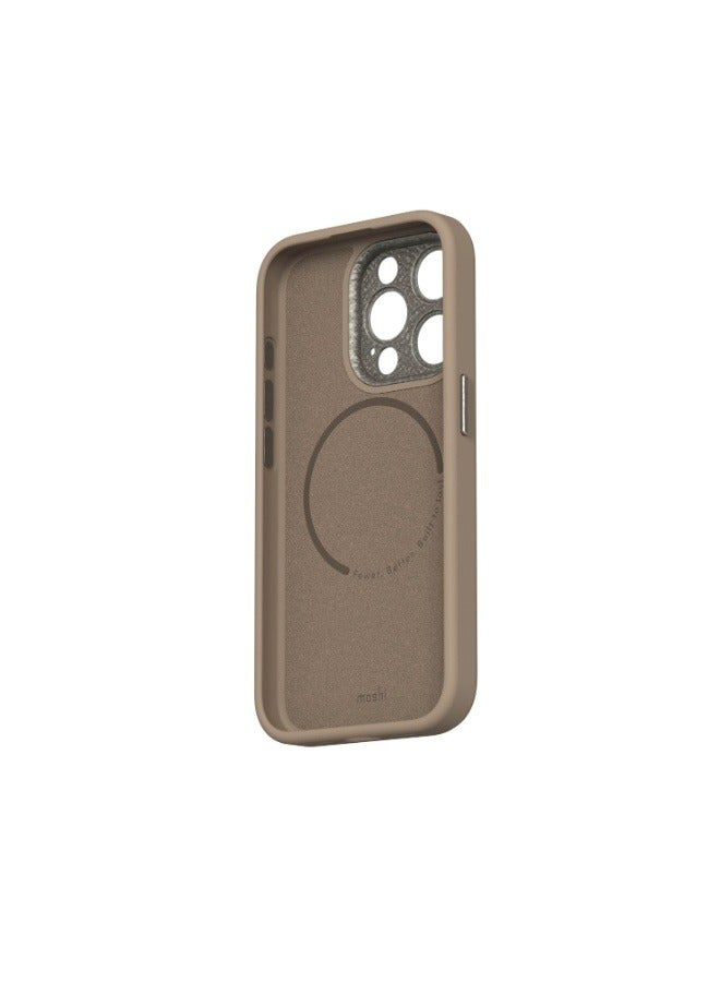 Moshi Napa Apple iPhone 15 Pro 2023 Case - Eco-Friendly Leather Cover, MagSafe Compatible, Drop Protection, Metal Lens Frame, Supports Wireless Charging Brown - Image 3