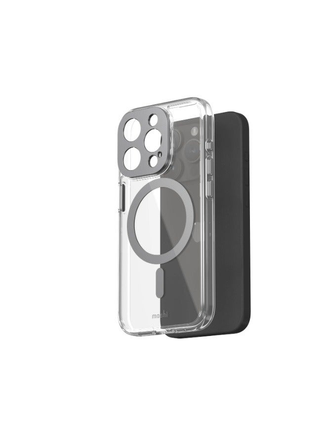 Moshi - iGlaze Apple iPhone 15 Pro 2023 Case - Ultra Thin And Slim, Super Clear Back Cover, Shows Apple Logo, Drop Protection, Scratch Resistant, MagSafe Compatible Clear/Grey - Image 1