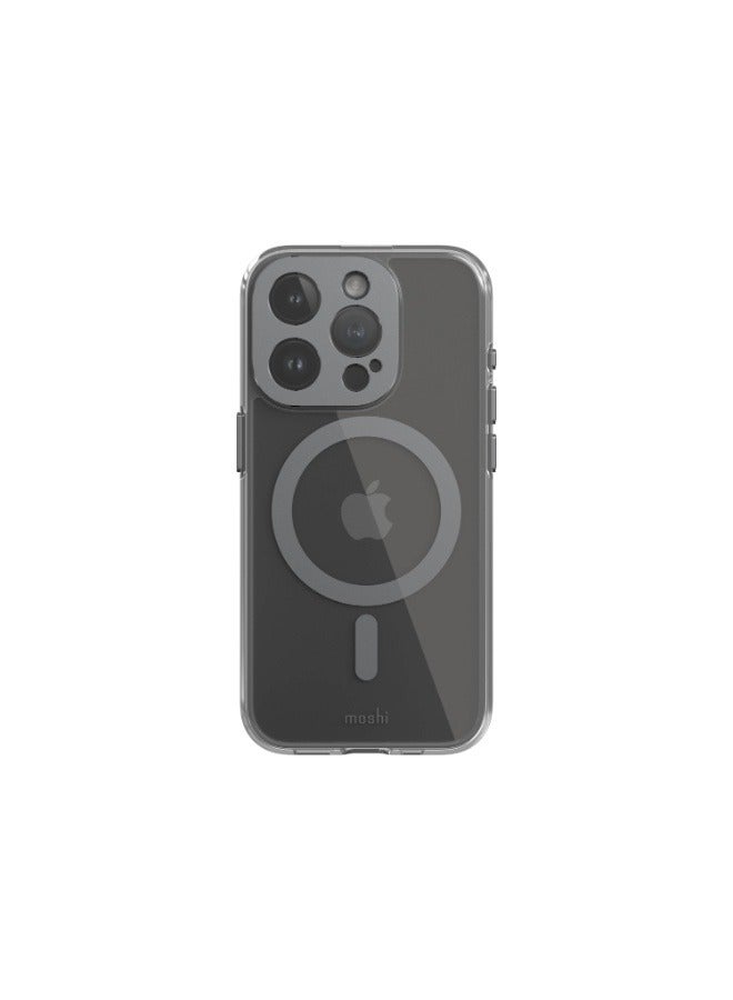 Moshi - iGlaze Apple iPhone 15 Pro 2023 Case - Ultra Thin And Slim, Super Clear Back Cover, Shows Apple Logo, Drop Protection, Scratch Resistant, MagSafe Compatible Clear/Grey - Image 1