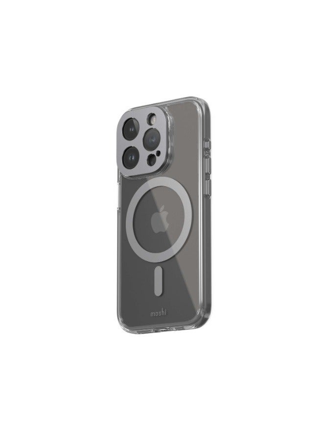 Moshi - iGlaze Apple iPhone 15 Pro 2023 Case - Ultra Thin And Slim, Super Clear Back Cover, Shows Apple Logo, Drop Protection, Scratch Resistant, MagSafe Compatible Clear/Grey - Image 1