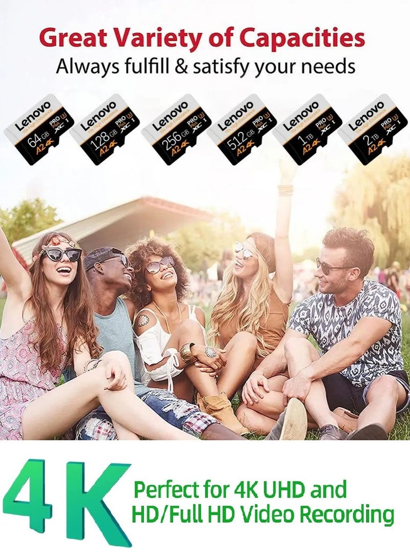 Lenovo A2/4K Ultra Fast Speed Micro SD Memory Card XCI/U3 Class 10 Micro TF Flash SDCS2 100MB/S Reading 256GB With SD Card Adapter 256 GB