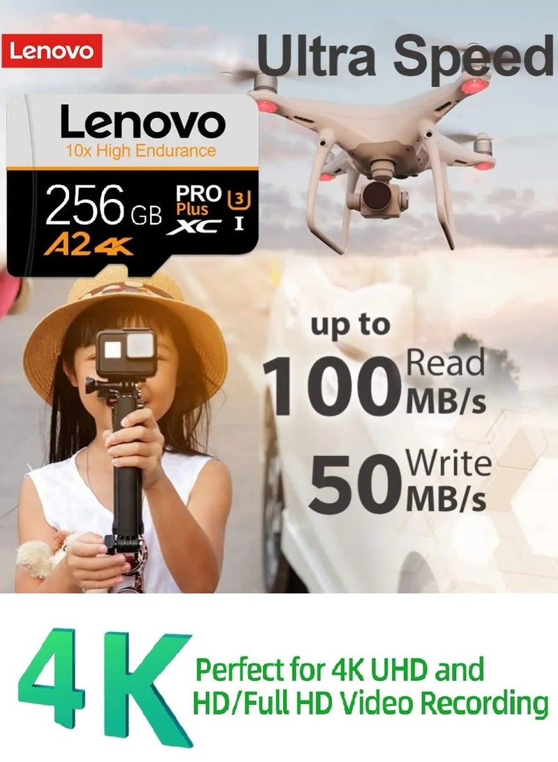 Lenovo A2/4K Ultra Fast Speed Micro SD Memory Card XCI/U3 Class 10 Micro TF Flash SDCS2 100MB/S Reading 256GB With SD Card Adapter 256 GB