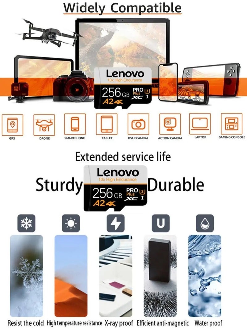 Lenovo A2/4K Ultra Fast Speed Micro SD Memory Card XCI/U3 Class 10 Micro TF Flash SDCS2 100MB/S Reading 256GB With SD Card Adapter 256 GB