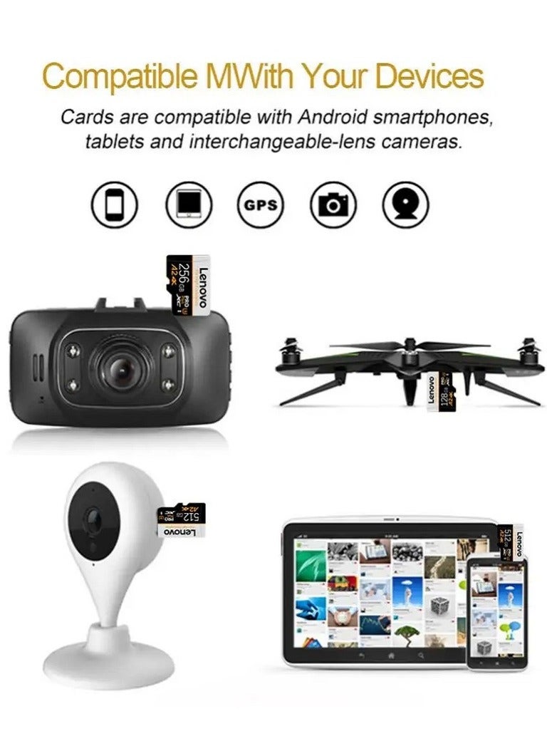 Lenovo A2/4K Ultra Fast Speed Micro SD Memory Card XCI/U3 Class 10 Micro TF Flash SDCS2 100MB/S Reading 256GB With SD Card Adapter 256 GB