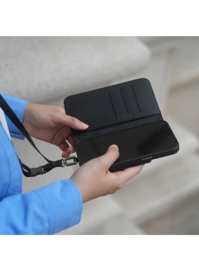 Moshi Overture Apple iPhone 15 Pro 2023 Leather Folio Case - 3-In-1 Cover-Wallet-Stand, Magsafe Compatible, Drop Protection, 3x Card Slots, Metal Lens Frame, Supports Wireless Charging Black - Image 3