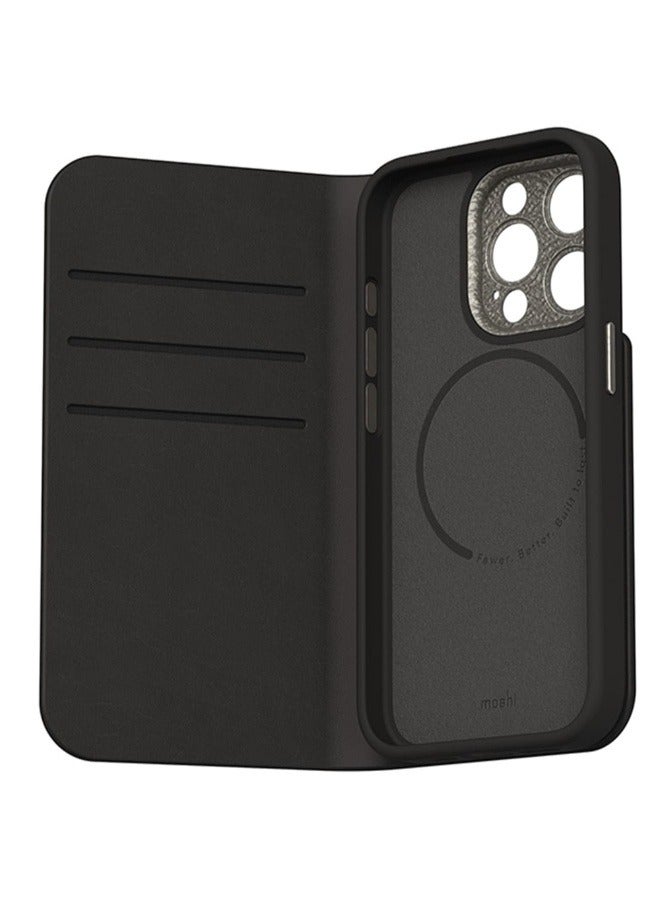 Moshi Overture Apple iPhone 15 Pro 2023 Leather Folio Case - 3-In-1 Cover-Wallet-Stand, Magsafe Compatible, Drop Protection, 3x Card Slots, Metal Lens Frame, Supports Wireless Charging Black - Image 2