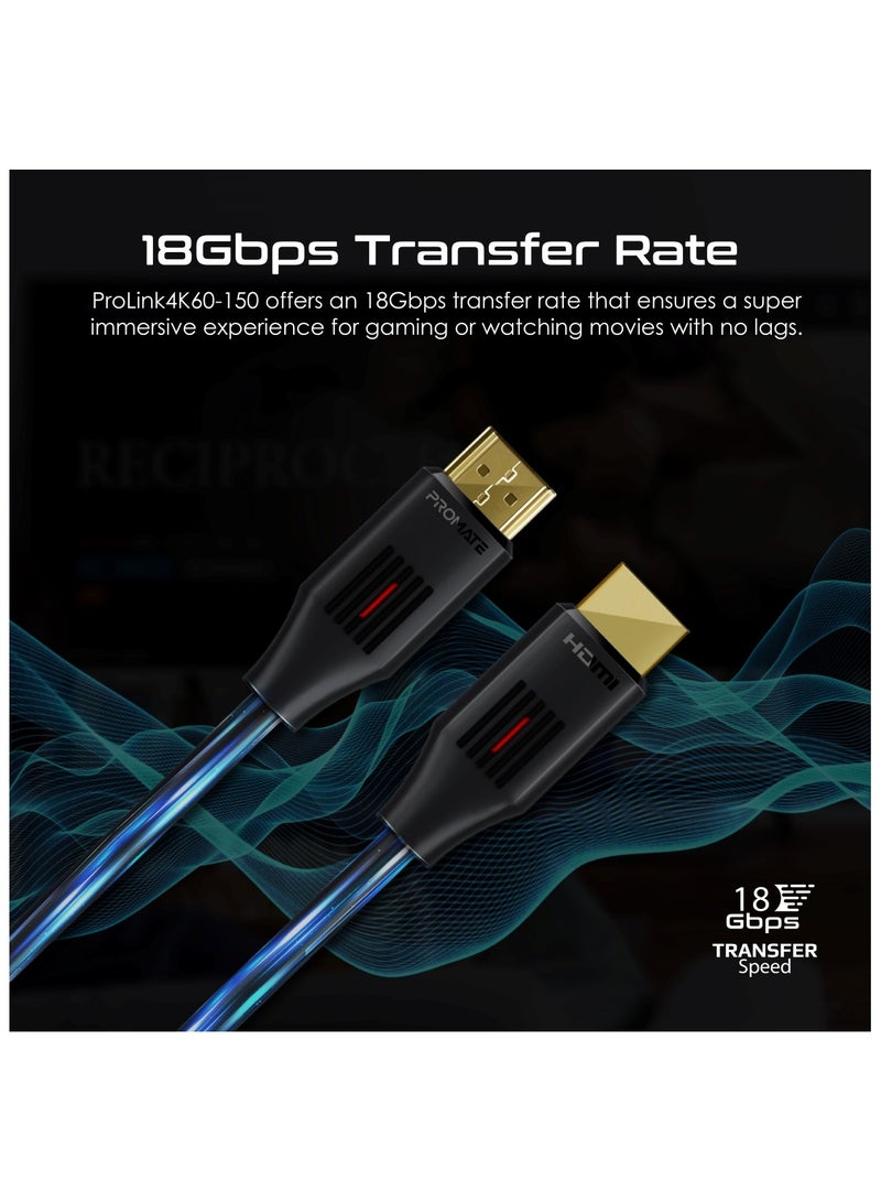 بروميت - كابل HDMI 2.0، كابل HDMI 4K@60 هرتز HDMI إلى HDMI رفيع بطول 1.5 متر مع دعم فيديو ثلاثي الأبعاد وعرض نطاق 18 جيجابت في الثانية ودعم إيثرنت وموصلات مطلية بالذهب لأجهزة الكمبيوتر المحمولة وأجهزة التلفزيون الذكية والشاشات، ProLink4K60-150 أسود - Image 1