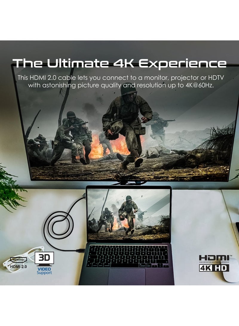بروميت - كابل HDMI 2.0، كابل HDMI 4K@60 هرتز HDMI إلى HDMI رفيع بطول 1.5 متر مع دعم فيديو ثلاثي الأبعاد وعرض نطاق 18 جيجابت في الثانية ودعم إيثرنت وموصلات مطلية بالذهب لأجهزة الكمبيوتر المحمولة وأجهزة التلفزيون الذكية والشاشات، ProLink4K60-150 أسود - Image 1