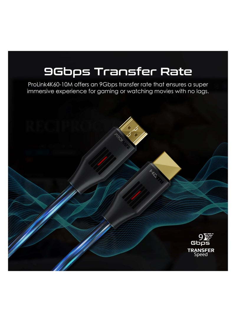 PROMATE HDMI 2.0 Cable, 4K@60Hz HDMI to HDMI Slim 10m Cable with 3D Video Support, 9Gbps Bandwidth, Ethernet Support and Gold-Plated Connectors for Laptops, Smart TVs, Monitors, ProLink4K60-10M Black  - Image 3