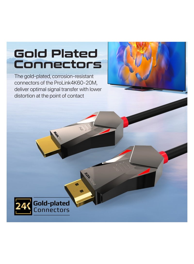 PROMATE HDMI 2.0 Cable, 4K@60Hz HDMI to HDMI Unidirectional Cable with 3D Video Support, 18Gbps Bandwidth, Ethernet, 20M Fiber Optic Cable and Gold-Plated Connectors for Laptops, Monitors, ProLink4K60-20M Black - Image 2