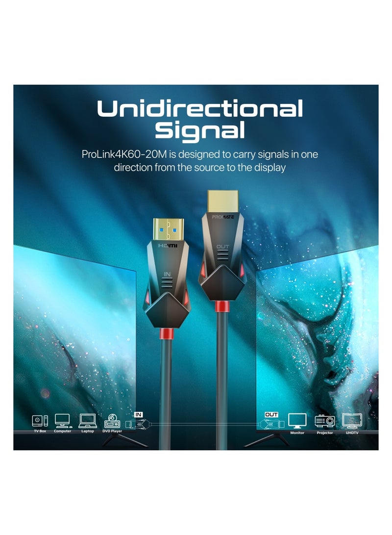 PROMATE HDMI 2.0 Cable, 4K@60Hz HDMI to HDMI Unidirectional Cable with 3D Video Support, 18Gbps Bandwidth, Ethernet, 20M Fiber Optic Cable and Gold-Plated Connectors for Laptops, Monitors, ProLink4K60-20M Black - Image 4