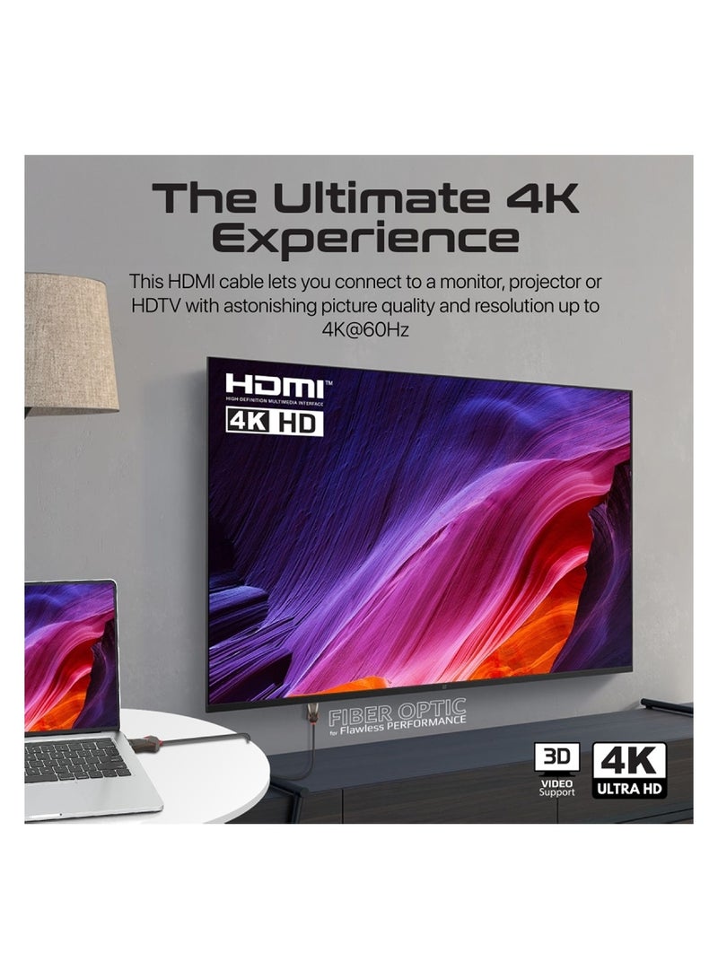 PROMATE - HDMI 2.0 Cable, 4K@60Hz HDMI To HDMI Unidirectional Cable With 3D Video Support, 18Gbps Bandwidth, Ethernet, 15M Fiber Optic Cable And Gold-Plated Connectors For Laptops, Monitors Black - Image 1