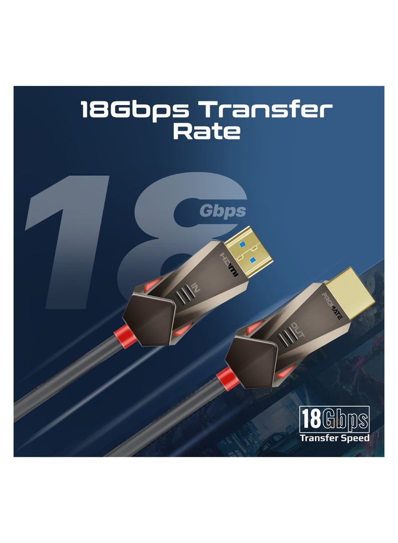 PROMATE - HDMI 2.0 Cable, 4K@60Hz HDMI To HDMI Unidirectional Cable With 3D Video Support, 18Gbps Bandwidth, Ethernet, 15M Fiber Optic Cable And Gold-Plated Connectors For Laptops, Monitors Black - Image 1