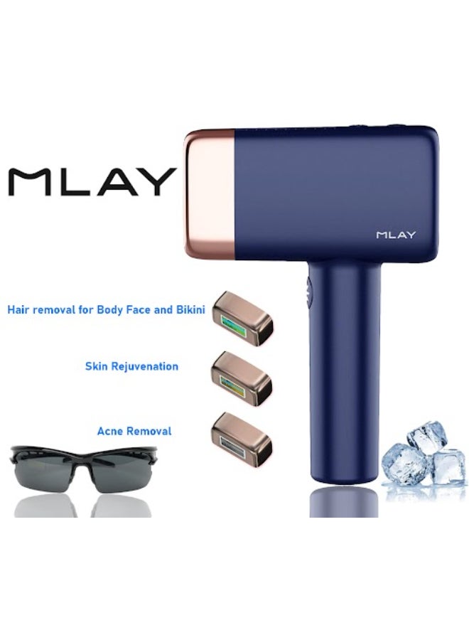 MLAY T14 Hair Removal Device With Three Lenses, One For Body Hair, One For Removing Wrinkles And Tightening The Skin, And One For Removing Acne Dark Blue - Image 2