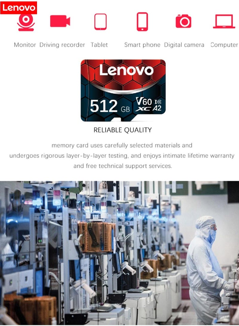Lenovo - V60 Ultra Fast Speed Micro SD Memory Card XC A2 Class 10 Micro TF Flash SDCS2 100Mb/s Reading With SD Card Adapter 512 GB - Image 1