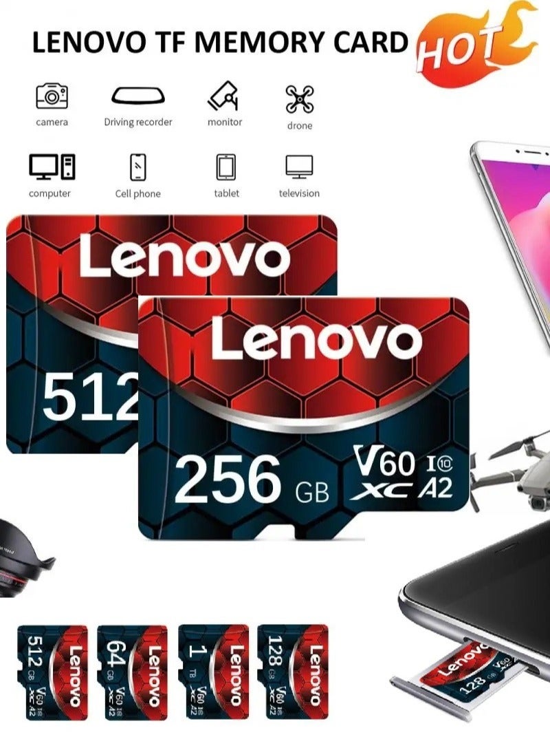 Lenovo - V60 Ultra Fast Speed Micro SD Memory Card XC A2 Class 10 Micro TF Flash SDCS2 100Mb/s Reading With SD Card Adapter 512 GB - Image 1