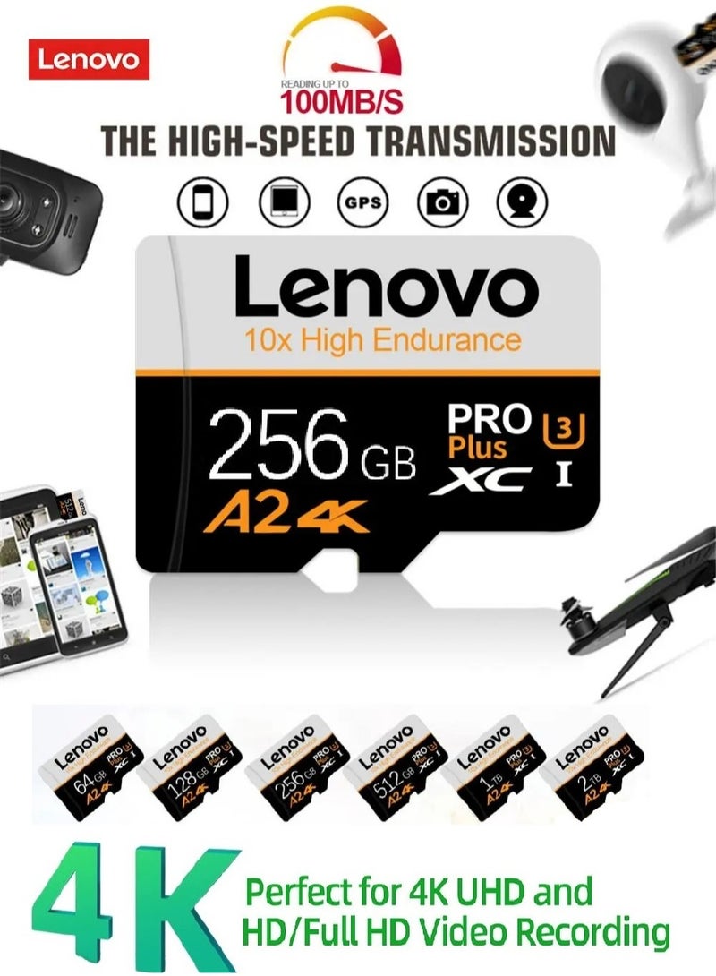 Lenovo A2/4K Micro SD Card Class 10 Pro Plus High Speed Memory Card 100Mb/s Reading SD Speed For Tablet PC/Phone 256 GB - Image 2