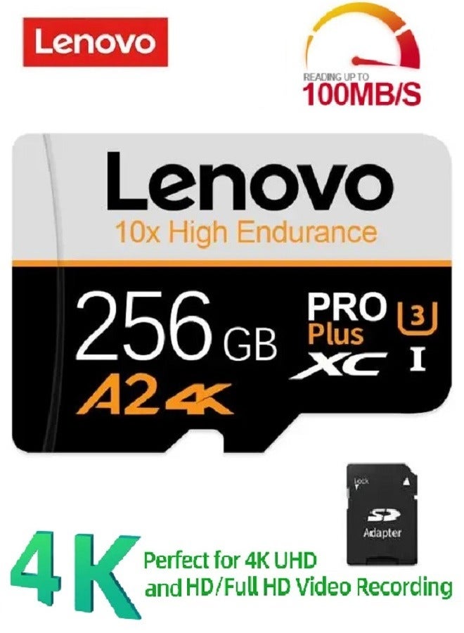 Lenovo Micro SD Card A2/4K Class 10 Pro Plus High Speed Memory Card 100Mb/s Reading SD Speed With SD Card Adapter 256 GB - Image 1