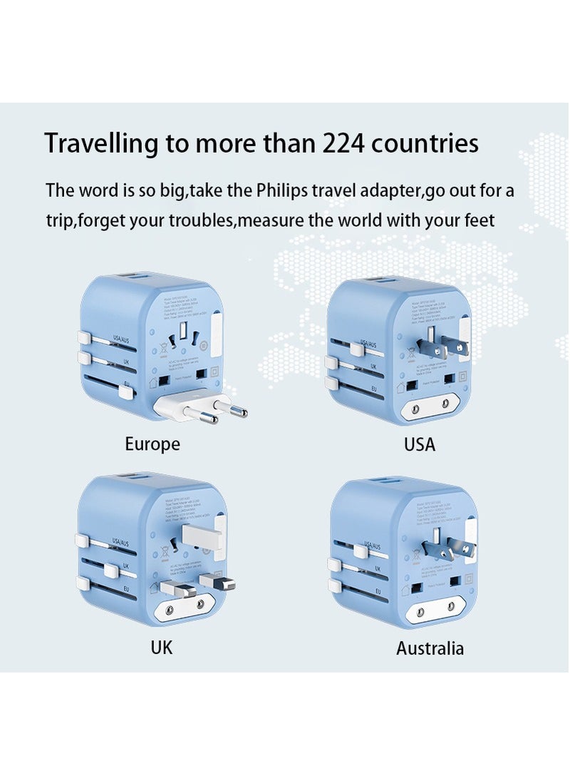 Universal Travel Adapter All In One International Worldwide Wall Power Travel Adaptor With 2 USB Ports Fast Wall Charger Plug Blue01