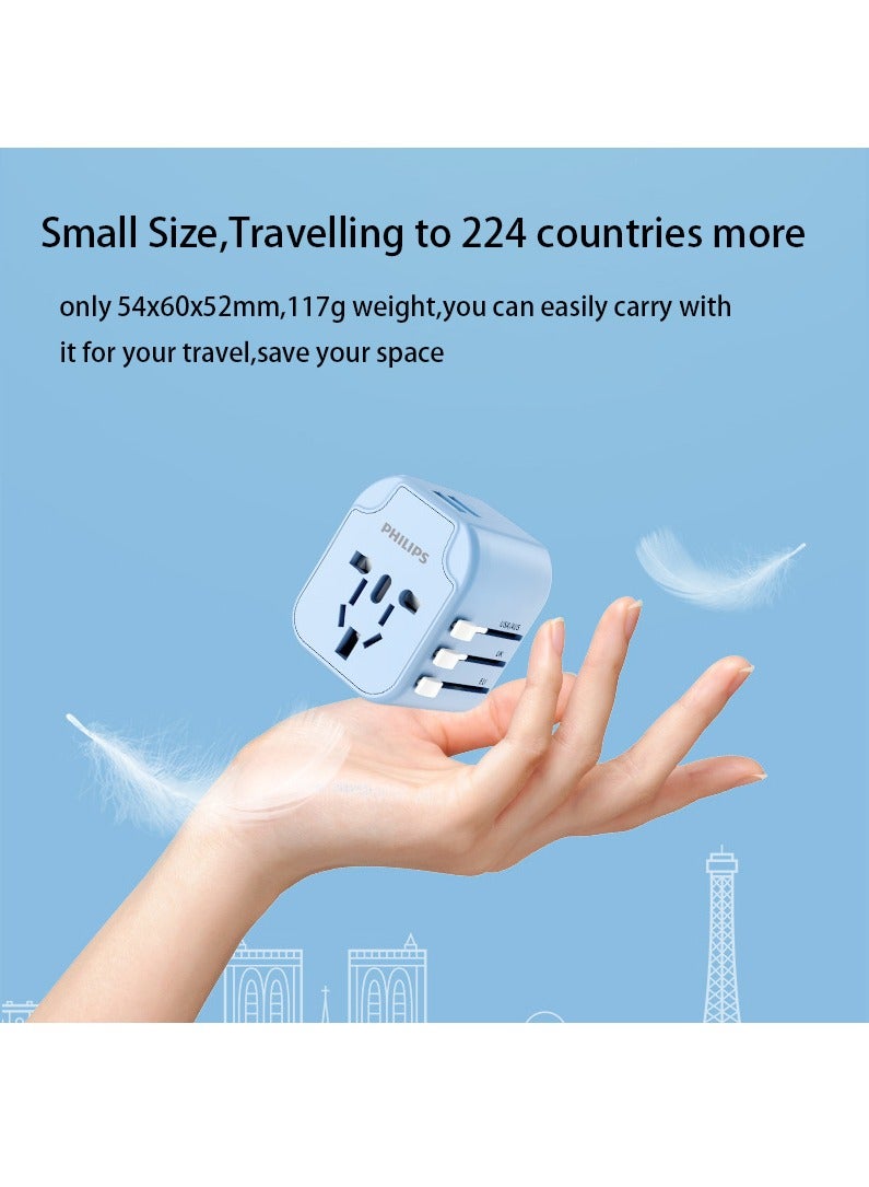 Universal Travel Adapter All In One International Worldwide Wall Power Travel Adaptor With 2 USB Ports Fast Wall Charger Plug Blue01