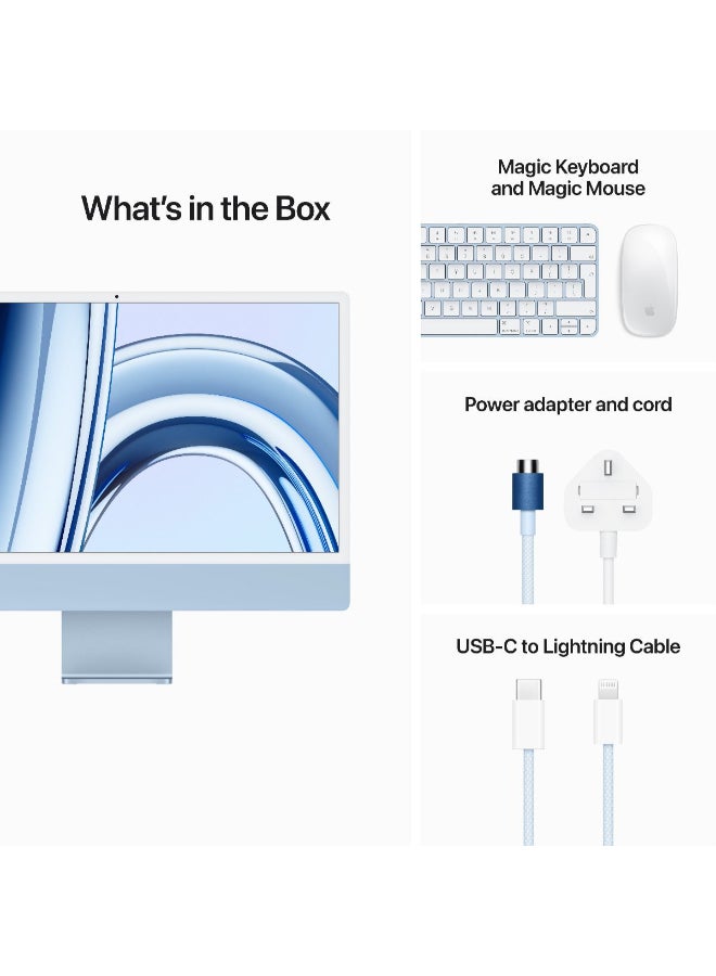 iMac with 24 Inch Retina 4.5K Retina Display, M3 chip with 8‑core CPU and 8‑core GPU Processor/8GB RAM DDR4/256GB SSD/Integrated Graphics/ English Blue