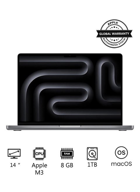 2023 Newest MacBook Pro MTL83 Laptop M3 chip with 8‑core CPU, 10‑core GPU: 14.2-inch Liquid Retina XDR Display, 8GB Unified Memory, 1TB SSD Storage And Works with iPhone/iPad English/Arabic Space Grey