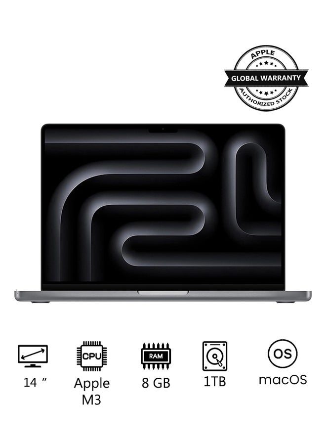 Apple - 2023 Newest MacBook Pro MTL83 Laptop M3 chip with 8‑core CPU, 10‑core GPU: 14.2-inch Liquid Retina XDR Display, 8GB Unified Memory, 1TB SSD Storage And Works with iPhone/iPad English/Arabic Space Grey - Image 1