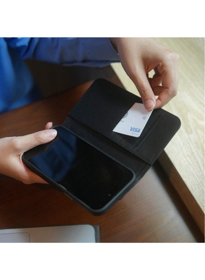 Moshi Overture Apple iPhone 15 Pro Max 2023 Leather Folio Case - 3-In-1 Cover-Wallet-Stand, Magsafe Compatible, Drop Protection, 3x Card Slots, Metal Lens Frame, Supports Wireless Charging Black - Image 3