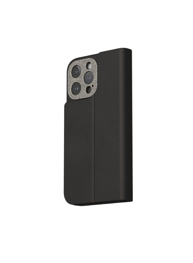 Moshi Overture Apple iPhone 15 Pro Max 2023 Leather Folio Case - 3-In-1 Cover-Wallet-Stand, Magsafe Compatible, Drop Protection, 3x Card Slots, Metal Lens Frame, Supports Wireless Charging Black - Image 1