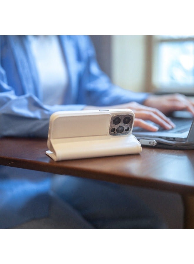 Moshi Overture Apple iPhone 15 Pro 2023 Leather Folio Case - 3-In-1 Cover-Wallet-Stand, Magsafe Compatible, Drop Protection, 3x Card Slots, Metal Lens Frame, Supports Wireless Charging Beige - Image 3