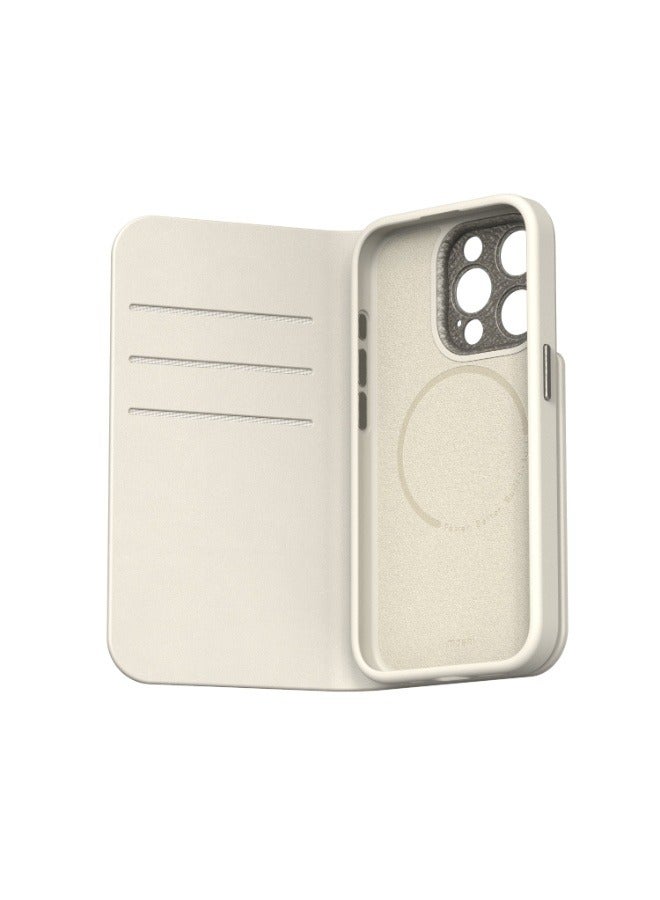 Moshi Overture Apple iPhone 15 Pro 2023 Leather Folio Case - 3-In-1 Cover-Wallet-Stand, Magsafe Compatible, Drop Protection, 3x Card Slots, Metal Lens Frame, Supports Wireless Charging Beige - Image 2