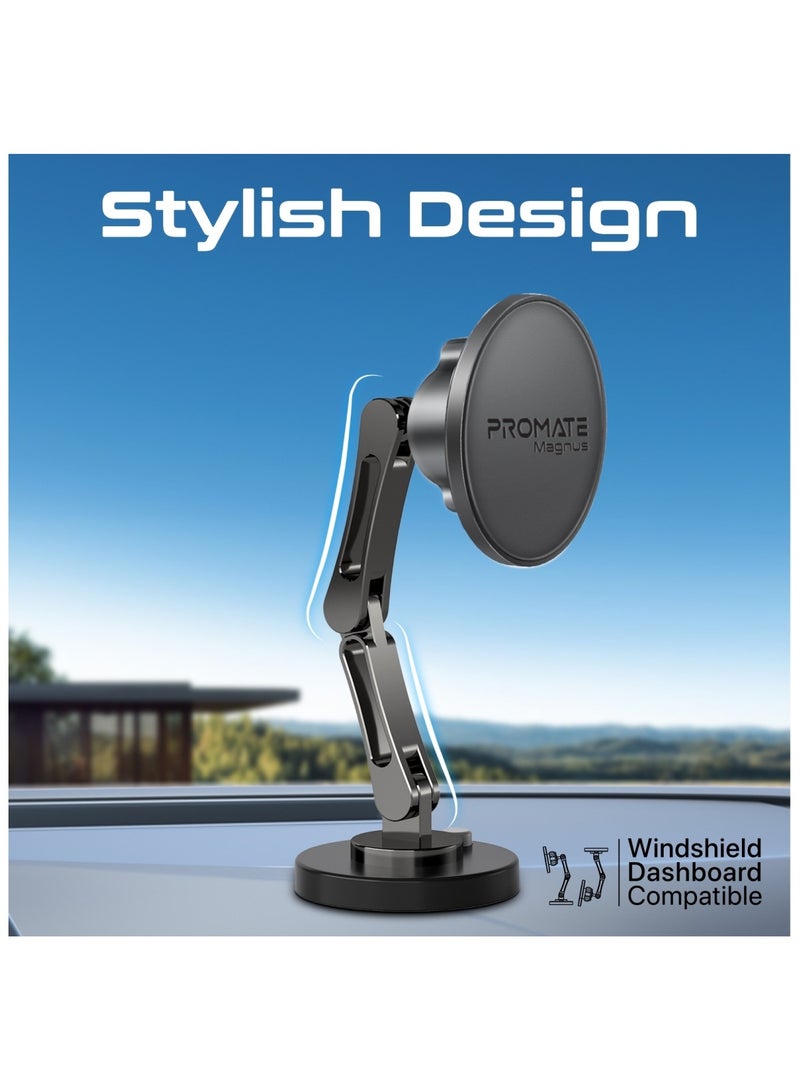 PROMATE - Magnetic Wireless Car Mount, Universal Magnetic Stick-On Dashboard/Winshield Mount Holder With N52 Magnets, Triaxial Height Adjustment, 360 Degree Rotation And Cradleless Design For iPhone 16/14 - Black - Image 1