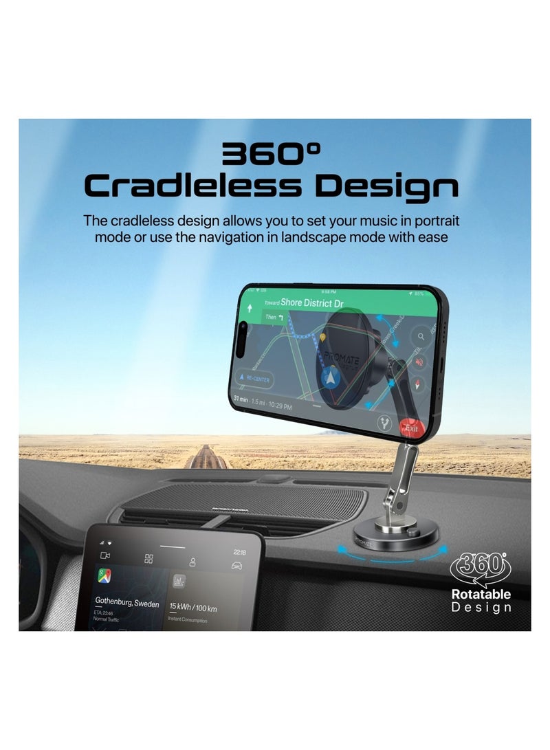 PROMATE - Magnetic Wireless Car Mount, Universal Magnetic Stick-On Dashboard/Winshield Mount Holder With N52 Magnets, Triaxial Height Adjustment, 360 Degree Rotation And Cradleless Design For iPhone 16/14 - Black - Image 1