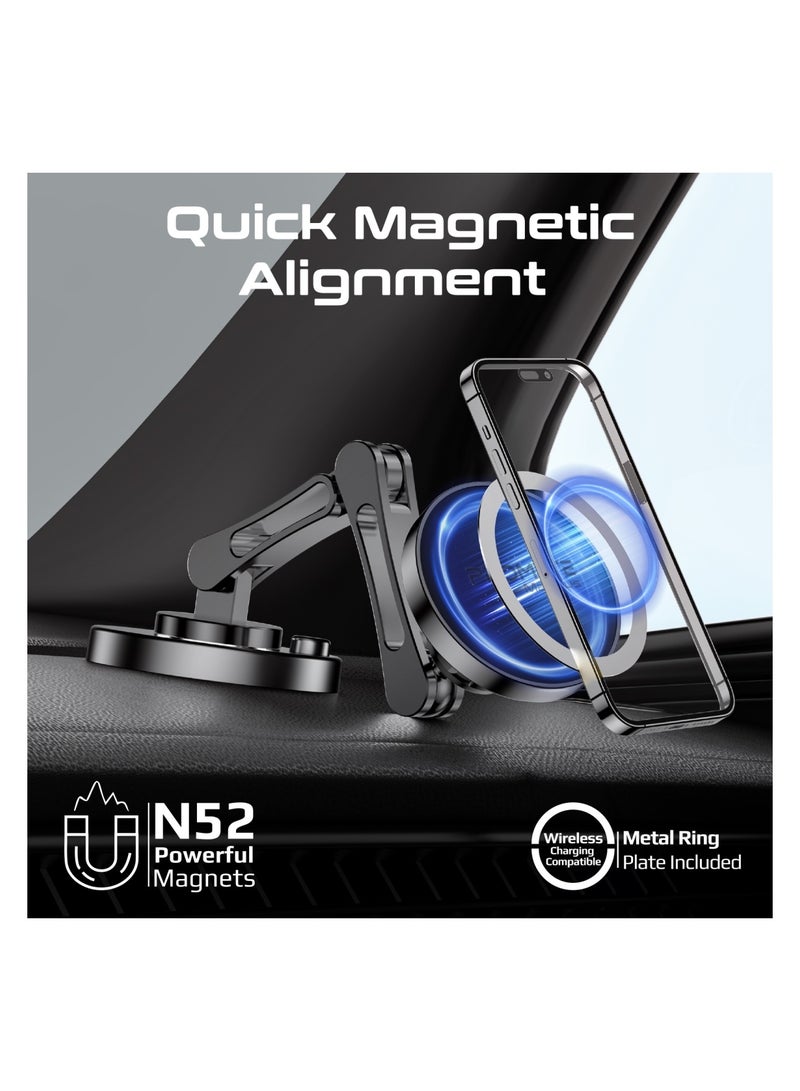 PROMATE - Magnetic Wireless Car Mount, Universal Magnetic Stick-On Dashboard/Winshield Mount Holder With N52 Magnets, Triaxial Height Adjustment, 360 Degree Rotation And Cradleless Design For iPhone 16/14 - Black - Image 1