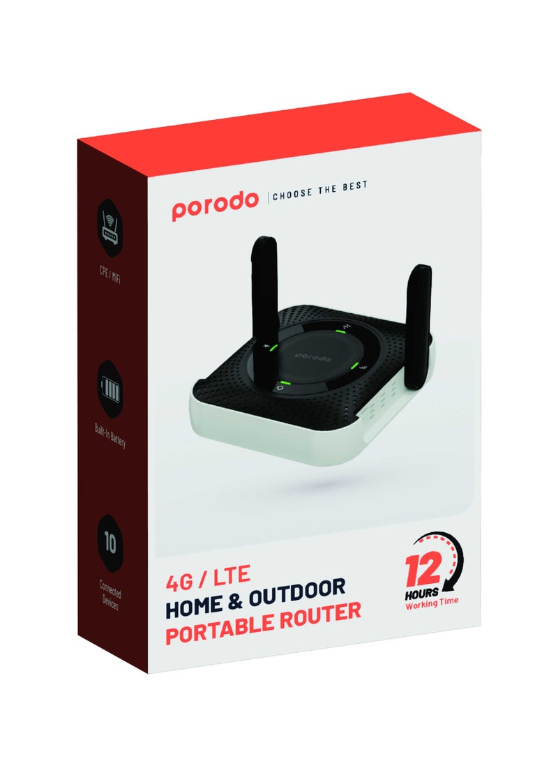 porodo - 4000 mAh 4G/LTE Home & Outdoor Portable Router with Micro-Sim Slot, 12 Hours Working Time, 100Mbps LAN, 40 Meter Distance, Winter Collection, Lightweight Design Wireless Router Black - Image 1