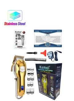 Kemei Original Professional Rechargeable Cordless Hair Clipper For Men Gold Color (Saudi Version)  - Image 1